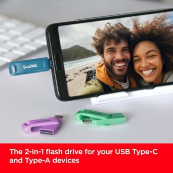 SanDisk Ultra Dual Drive Go 64GB Unità Flash (con Connettori USB reversibili di Tipo C e Tipo A, per Smartphone, Tablet, Mac e Computer, Fino a 300 MB/s, Chiavetta USB Type-C )Lavender - 64 GB Go Lavender