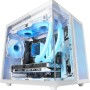 Mars Gaming MC-NOVAM, Case Compatto Custom MicroATX, Vetro Temperato Continuo Doppia Finestra, Telaio Modulare Doppia Camera, Griglia Frontale, Supporto Raffreddamento Liquido, Connettore USB-C,Bianco