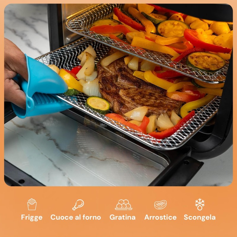 Avilia Forno Multifunzione Friggitrice ad Aria XXL 14Litri - 50 pezzi di carta da forno in omaggio, Air Fryer Risparmio Energetico, Senza Olio con 10 Funzioni su LED Display,1700W