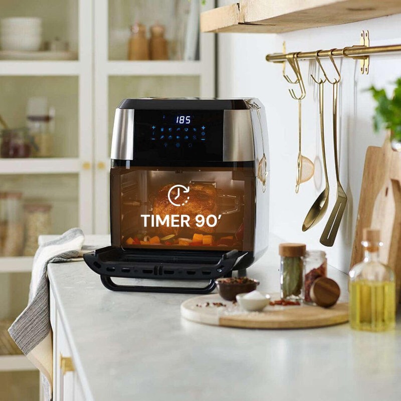 Avilia Forno Multifunzione Friggitrice ad Aria XXL 14Litri - 50 pezzi di carta da forno in omaggio, Air Fryer Risparmio Energetico, Senza Olio con 10 Funzioni su LED Display,1700W
