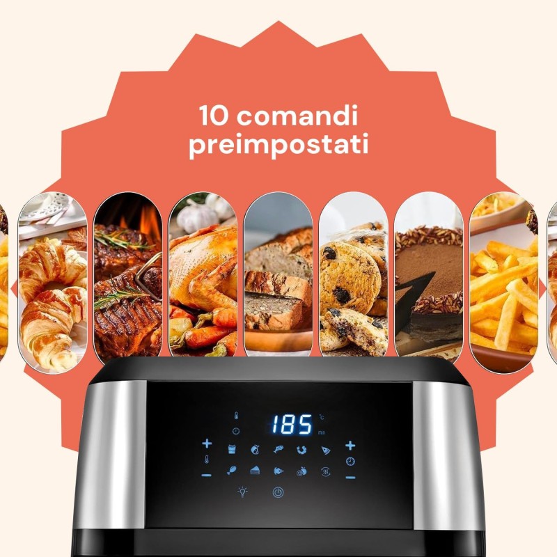 Avilia Forno Multifunzione Friggitrice ad Aria XXL 14Litri - 50 pezzi di carta da forno in omaggio, Air Fryer Risparmio Energetico, Senza Olio con 10 Funzioni su LED Display,1700W