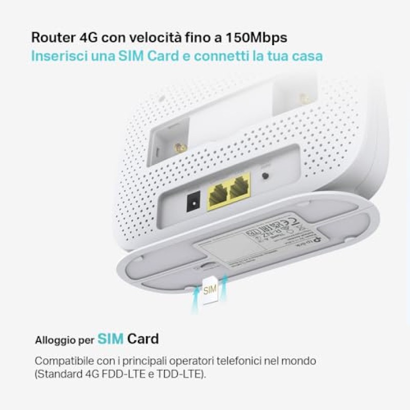 TP-Link TL-MR105 Cat4 Router 4G LTE Wireless N300Mbps, Router WiFi con Sim, Porta LAN/WAN, Modem 4G Sim, Senza Configurazione, Antenne Interne, Porte Antenna Esterna, Collega Fino a 32 Dispositivi TP-Link TL-MR105 Cat4 Router 4G LTE Wireless N300Mbps, Router WiFi con Sim, Porta LAN/WAN, Modem 4G Sim, Senza Configurazione, Antenne Interne, Porte Antenna Esterna, Collega Fino a 32 Dispositivi