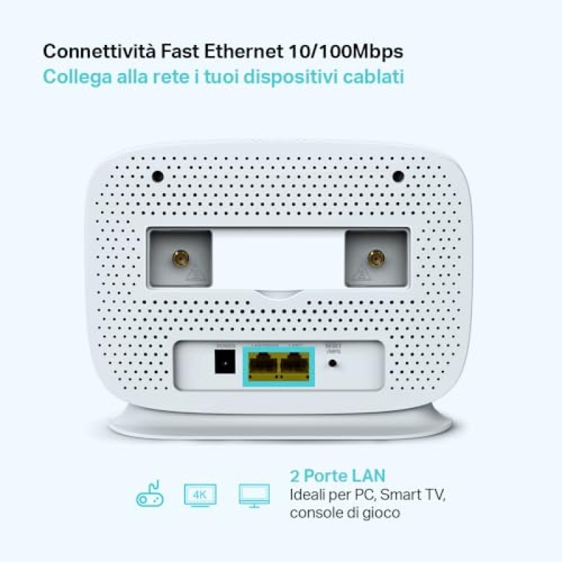 TP-Link TL-MR105 Cat4 Router 4G LTE Wireless N300Mbps, Router WiFi con Sim, Porta LAN/WAN, Modem 4G Sim, Senza Configurazione, Antenne Interne, Porte Antenna Esterna, Collega Fino a 32 Dispositivi TP-Link TL-MR105 Cat4 Router 4G LTE Wireless N300Mbps, Router WiFi con Sim, Porta LAN/WAN, Modem 4G Sim, Senza Configurazione, Antenne Interne, Porte Antenna Esterna, Collega Fino a 32 Dispositivi