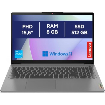 Lenovo IdeaPad 3 Notebook 15,6”, FHD (1920x1080), Intel Core i3-1215U, 8GB RAM, 512GB SSD, Windows 11 Home, WiFi 6 - Arctic Grey, Esclusiva Amazon - 8GB | 512GB
