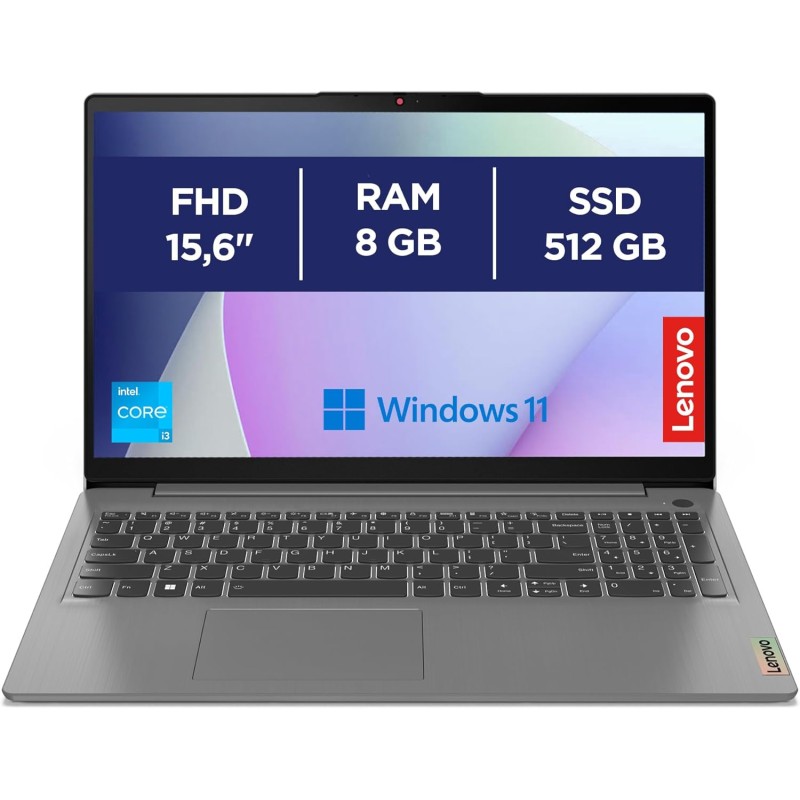 Lenovo IdeaPad 3 Notebook 15,6”, FHD (1920x1080), Intel Core i3-1215U, 8GB RAM, 512GB SSD, Windows 11 Home, WiFi 6 - Arctic Grey, Esclusiva Amazon - 8GB | 512GB Lenovo IdeaPad 3 Notebook 15,6”, FHD (1920x1080), Intel Core i3-1215U, 8GB RAM, 512GB SSD, Windows 11 Home, WiFi 6 - Arctic Grey, Esclusiva Amazon - 8GB | 512GB