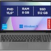 Lenovo IdeaPad 3 Notebook 15,6”, FHD (1920x1080), Intel Core i3-1215U, 8GB RAM, 512GB SSD, Windows 11 Home, WiFi 6 - Arctic Grey, Esclusiva Amazon - 8GB | 512GB