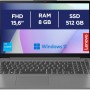 Lenovo IdeaPad 3 Notebook 15,6”, FHD (1920x1080), Intel Core i3-1215U, 8GB RAM, 512GB SSD, Windows 11 Home, WiFi 6 - Arctic Grey, Esclusiva Amazon - 8GB | 512GB