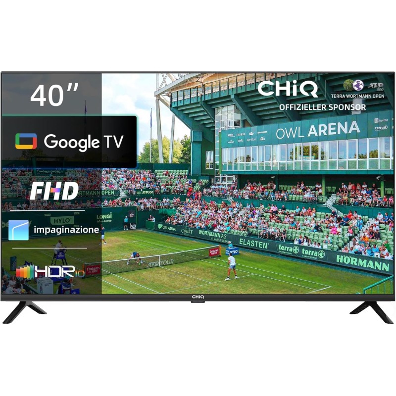CHiQ TV L40G7V da 40 pollici, Google TV, FHD, Design senza cornice, Assistente Google, Google Play, Chromecast integrato, Triplo sintonizzatore (DVB-T2/S2/C), 5G Wi-Fi, Bluetooth, HDMI ARC, USB2.0 - 40”