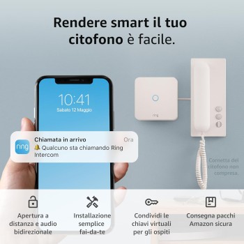 Ring Intercom di Amazon | Trasforma il tuo citofono in un sistema intelligente con apertura a distanza, audio bidirezionale, accesso per gli ospiti | Facile da installare | Compatibile con Alexa Ring Intercom di Amazon | Trasforma il tuo citofono in un sistema intelligente con apertura a distanza, audio bidirezionale, accesso per gli ospiti | Facile da installare | Compatibile con Alexa