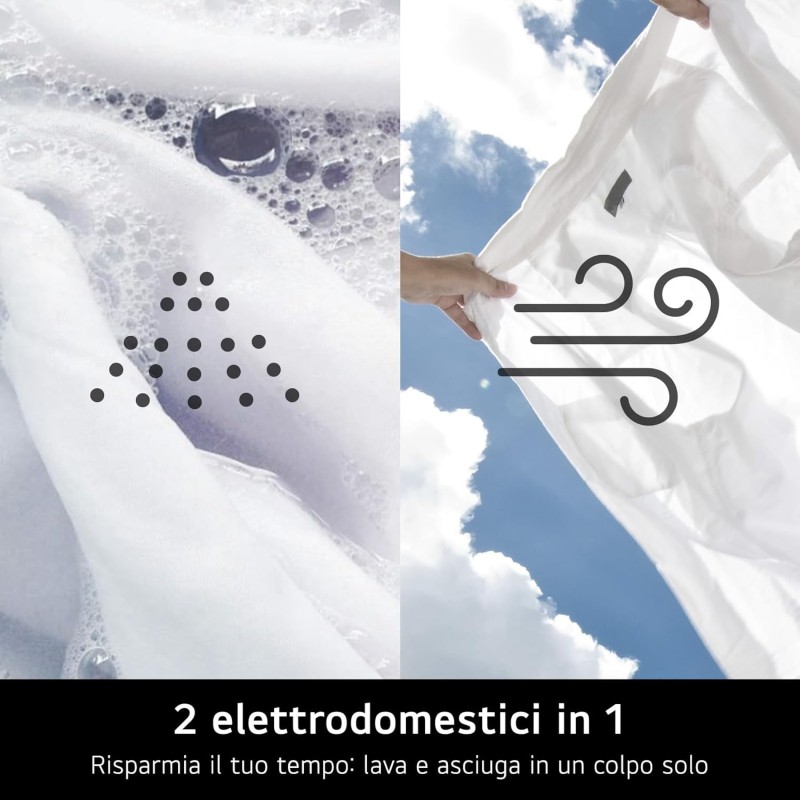 LG AI DD D4R3009NSWB Lavasciuga 9 / 6kg Serie R3 Classe A-10%/D, Lavatrice e Asciugatrice Insieme, 1400 giri, Lavaggio a Vapore, Eco Hybrid, Allergy Care, Motore Inverter Direct Drive, Bianca LG AI DD D4R3009NSWB Lavasciuga 9 / 6kg Serie R3 Classe A-10%/D, Lavatrice e Asciugatrice Insieme, 1400 giri, Lavaggio a Vapore, Eco Hybrid, Allergy Care, Motore Inverter Direct Drive, Bianca