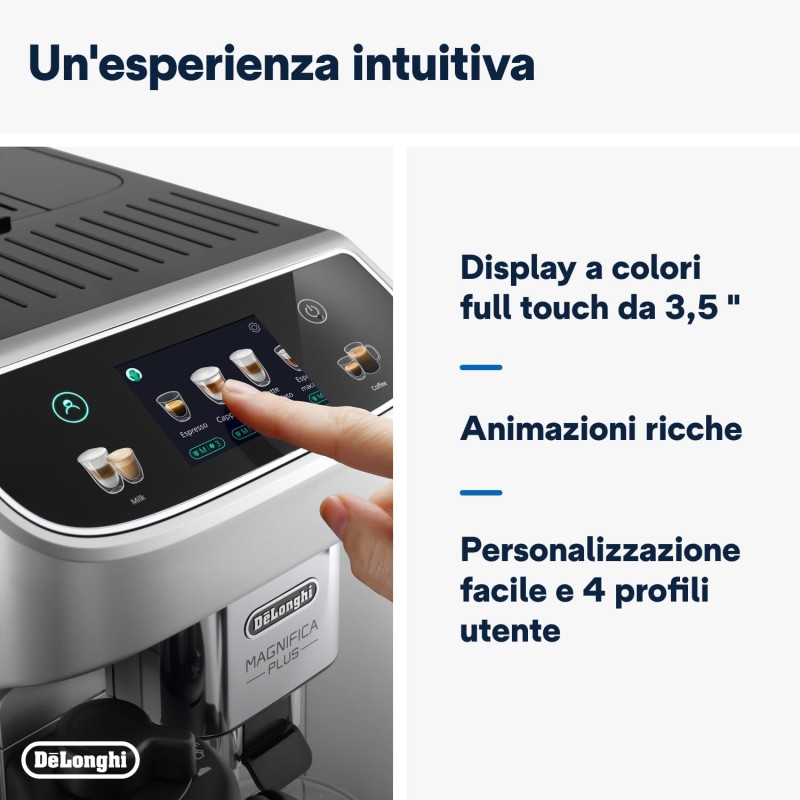 De'Longhi Magnifica Plus ECAM322.70.SB, Macchina Automatica per Caffè in Chicchi, Sistema Montalatte Automatico LatteCrema, 18 Bevande, Display a Colori - 18 bevande De'Longhi Magnifica Plus ECAM322.70.SB, Macchina Automatica per Caffè in Chicchi, Sistema Montalatte Automatico LatteCrema, 18 Bevande, Display a Colori - 18 bevande
