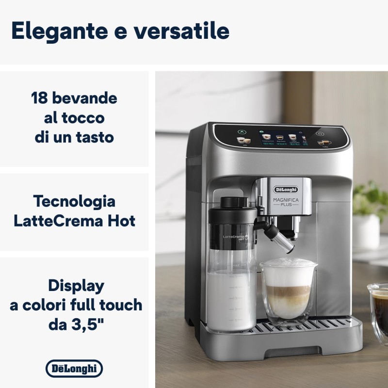 De'Longhi Magnifica Plus ECAM322.70.SB, Macchina Automatica per Caffè in Chicchi, Sistema Montalatte Automatico LatteCrema, 18 Bevande, Display a Colori - 18 bevande De'Longhi Magnifica Plus ECAM322.70.SB, Macchina Automatica per Caffè in Chicchi, Sistema Montalatte Automatico LatteCrema, 18 Bevande, Display a Colori - 18 bevande