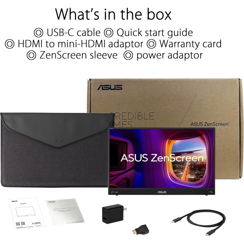ASUS ZenScreen MB16AHV Monitor Portatile da 16” pollici (15,6), Full HD (1920 x 1080), IPS, HDMI, USB Type-C, Filtro Luci Blu, Superficie Antiriflesso, Trattamento Antibatterico, Nero ASUS ZenScreen MB16AHV Monitor Portatile da 16” pollici (15,6), Full HD (1920 x 1080), IPS, HDMI, USB Type-C, Filtro Luci Blu, Superficie Antiriflesso, Trattamento Antibatterico, Nero