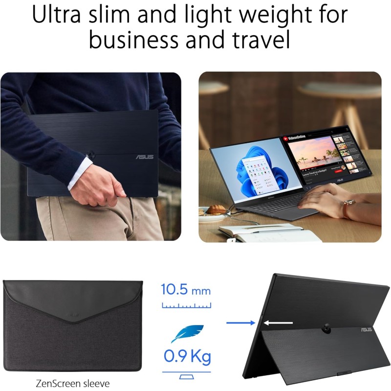 ASUS ZenScreen MB16AHV Monitor Portatile da 16” pollici (15,6), Full HD (1920 x 1080), IPS, HDMI, USB Type-C, Filtro Luci Blu, Superficie Antiriflesso, Trattamento Antibatterico, Nero ASUS ZenScreen MB16AHV Monitor Portatile da 16” pollici (15,6), Full HD (1920 x 1080), IPS, HDMI, USB Type-C, Filtro Luci Blu, Superficie Antiriflesso, Trattamento Antibatterico, Nero