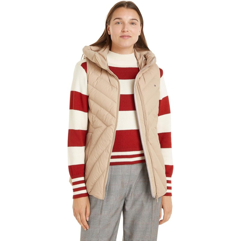 Tommy Hilfiger Donna Gilet Chevron Vest Gilet Imbottito con Cappuccio - 3XL Beige (Beige) Tommy Hilfiger Donna Gilet Chevron Vest Gilet Imbottito con Cappuccio - 3XL Beige (Beige)