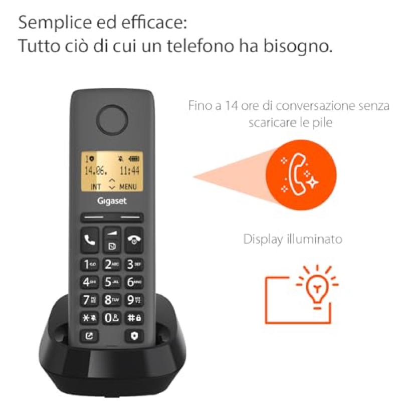 Gigaset PURE 120 - Telefono cordless - Protezione dalle chiamate indesiderate, Nero Antracite [Compatibile in IT, DE, FR, NL, BE, CHE, AUT] - Singolo