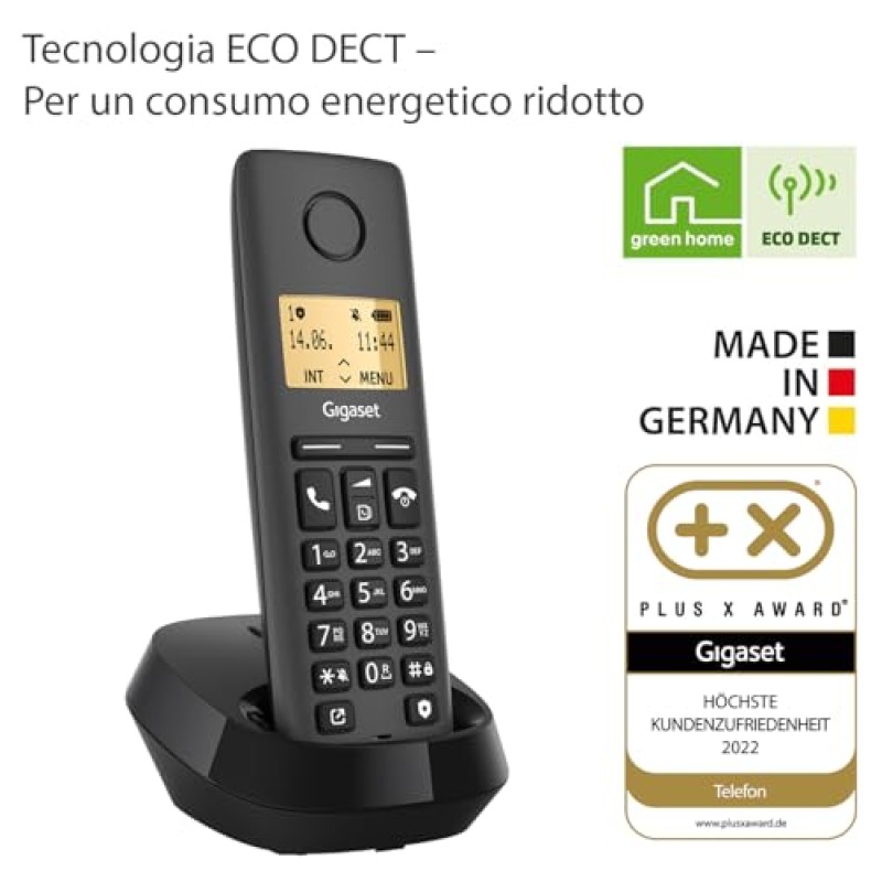 Gigaset PURE 120 - Telefono cordless - Protezione dalle chiamate indesiderate, Nero Antracite [Compatibile in IT, DE, FR, NL, BE, CHE, AUT] - Singolo