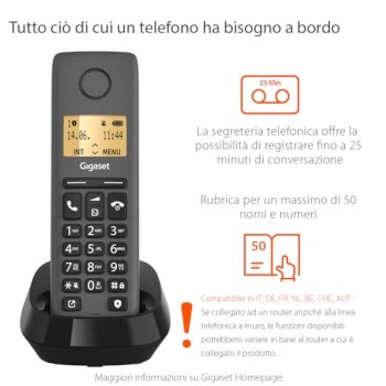 Gigaset PURE 120 - Telefono cordless - Protezione dalle chiamate indesiderate, Nero Antracite [Compatibile in IT, DE, FR, NL, BE, CHE, AUT] - Singolo