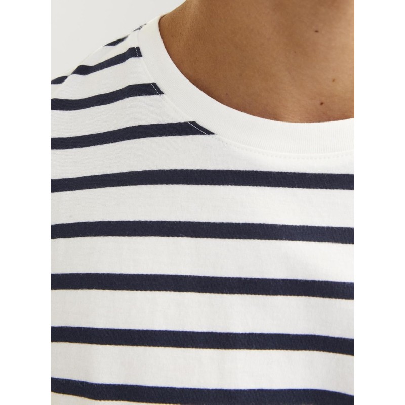 JACK & JONES Jjeorganic Basic Tee SS O-Neck Noos T-Shirt Uomo - XXL Cloud Dancer/Stripes: Navy Blazer