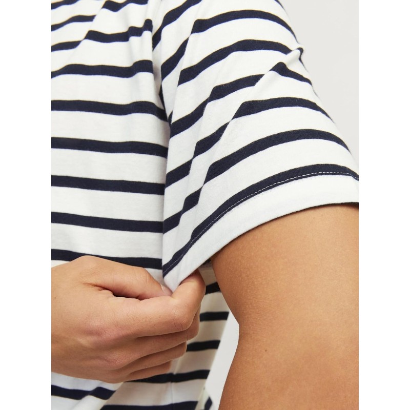 JACK & JONES Jjeorganic Basic Tee SS O-Neck Noos T-Shirt Uomo - XXL Cloud Dancer/Stripes: Navy Blazer