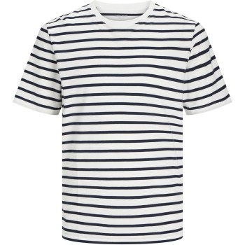 JACK & JONES Jjeorganic Basic Tee SS O-Neck Noos T-Shirt Uomo - XXL Cloud Dancer/Stripes: Navy Blazer