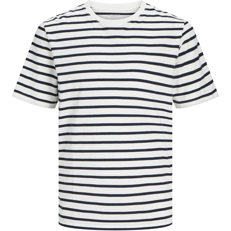 JACK & JONES Jjeorganic Basic Tee SS O-Neck Noos T-Shirt Uomo - XXL Cloud Dancer/Stripes: Navy Blazer