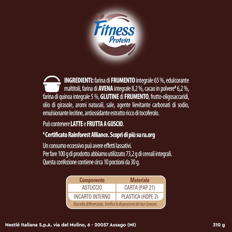 FITNESS Protein Cacao Cereali Integrali con Frumento, Avena e Quinoa 310g FITNESS Protein Cacao Cereali Integrali con Frumento, Avena e Quinoa 310g