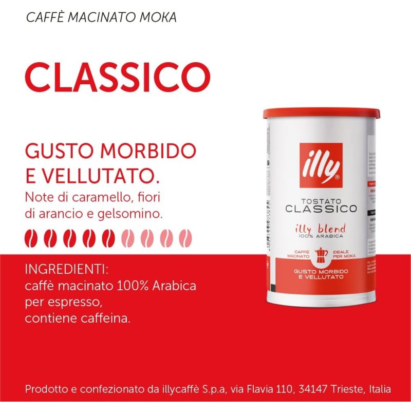 illy Caffè Macinato per Moka Tostato CLASSICO, 12 Barattoli da 185 Grammi - 15.42 g (Confezione da 12)