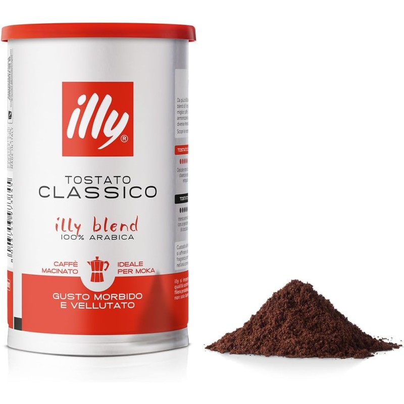 illy Caffè Macinato per Moka Tostato CLASSICO, 12 Barattoli da 185 Grammi - 15.42 g (Confezione da 12)