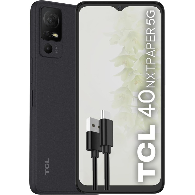 TCL 40NXTPAPER 5G Smartphone 5G, Display 6.6" HD+90 Hz, 256 GB, 12 GB RAM (6GB+6GB RAM expansion) Tripla Camera da 50 MP, Android 13, Batteria 5010 mAh, Starlight Black, USB Type-C Aggiuntivo TCL 40NXTPAPER 5G Smartphone 5G, Display 6.6" HD+90 Hz, 256 GB, 12 GB RAM (6GB+6GB RAM expansion) Tripla Camera da 50 MP, Android 13, Batteria 5010 mAh, Starlight Black, USB Type-C Aggiuntivo