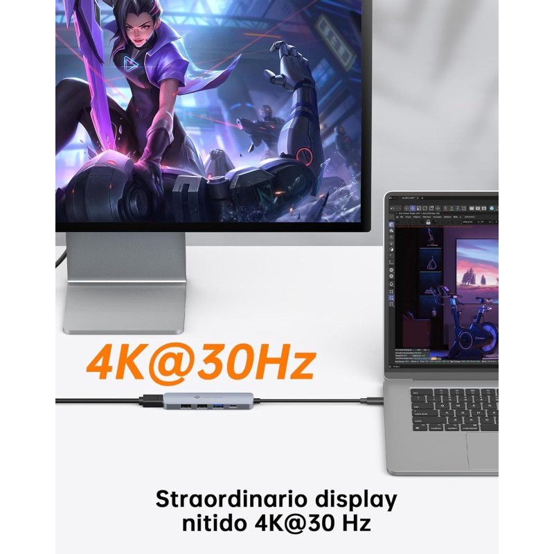 NOVOO USB C Hub with HDMI 4K, 100W PD, 3 USB Data Ports USB C 5Gbps Dock USB C Adapter for iPhone 15/15 Pro, MacBook Pro/Air M1 M2, iPad Pro, Surface, XPS, Thinkpad, Galaxy and More