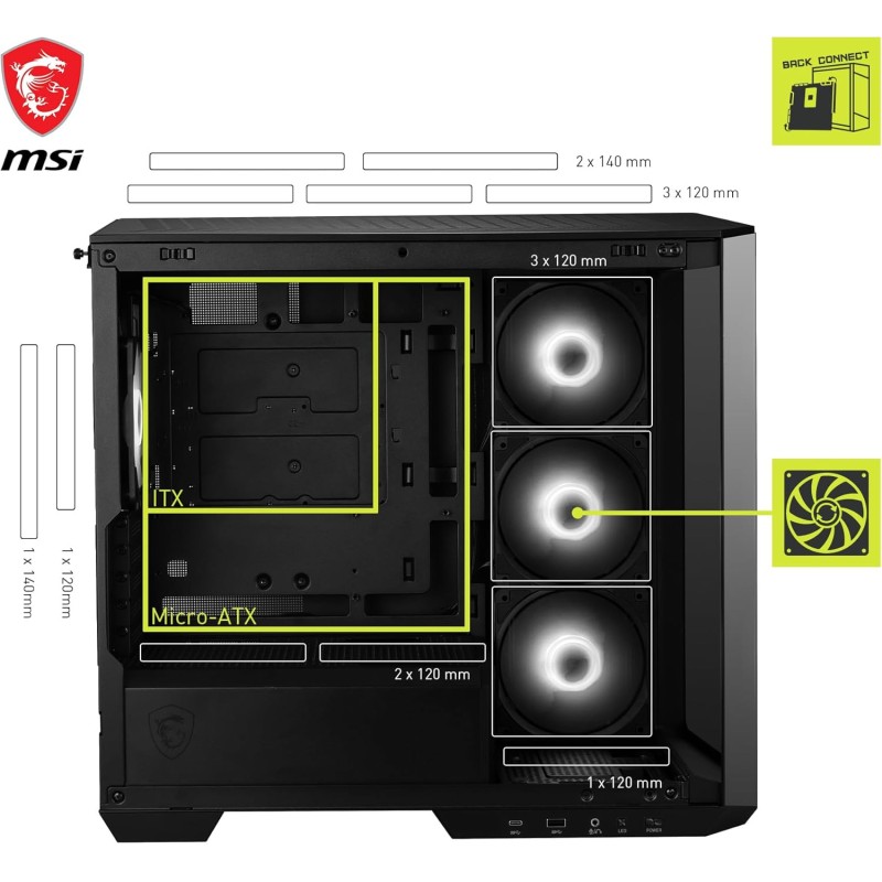 MSI MAG PANO M100R PZ Micro-ATX Case - 3 ventole ARGB da 120 mm e 1 ventola ARGB da 120mm, supporto per GPU, filtri antipolvere, spazio per il routing dei cavi di 33 mm, USB Type-C (20Gbps) - M100R / Micro-ATX MSI MAG PANO M100R PZ Micro-ATX Case - 3 ventole ARGB da 120 mm e 1 ventola ARGB da 120mm, supporto per GPU, filtri antipolvere, spazio per il routing dei cavi di 33 mm, USB Type-C (20Gbps) - M100R / Micro-ATX