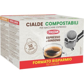 CRASTAN 1870 - Cialde ESE Compostabili - Espresso al Ginseng - Con estratto di Panax Ginseng - Box da 50 Cialde - Compatibili con Macchine Espresso - Privo di zuccheri