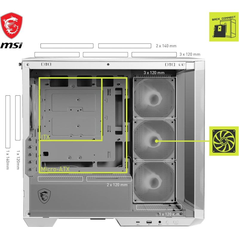 MSI MAG PANO M100R PZ WHITE Case PC Micro-ATX - 3 ventole ARGB da 120mm a lama inversa e 1 ventola ARGB da 120mm con Hub, Supporto GPU, Filtri Antipolvere, USB Type-C (20Gbps) - M100R / Micro-ATX MSI MAG PANO M100R PZ WHITE Case PC Micro-ATX - 3 ventole ARGB da 120mm a lama inversa e 1 ventola ARGB da 120mm con Hub, Supporto GPU, Filtri Antipolvere, USB Type-C (20Gbps) - M100R / Micro-ATX