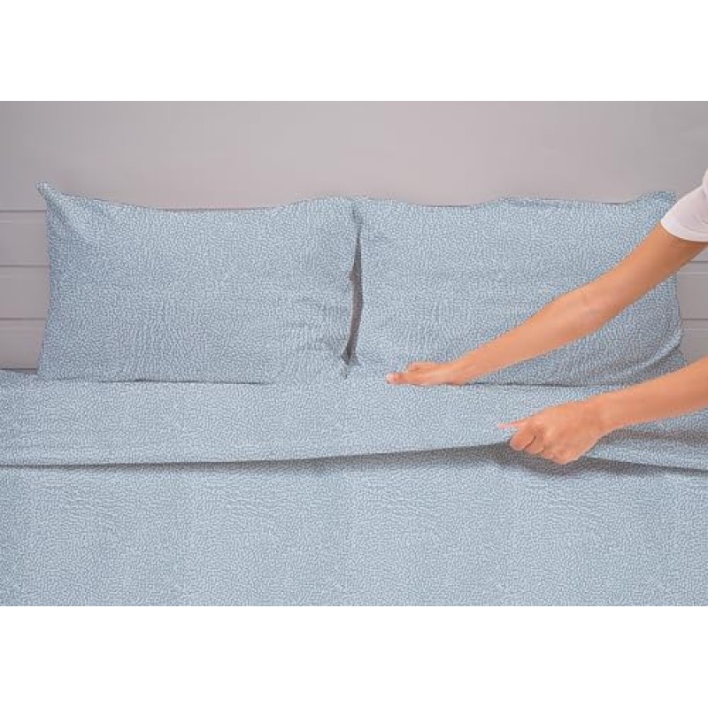 hermet Cristal, Set Lenzuola Letto Matrimoniale in Cotone, 100% Cotone,Completo Letto 2 Piazze, Lenzuolo Sopra, Lenzuolo con Angoli, Coppia Federe, Avio - Matrimoniale Avio