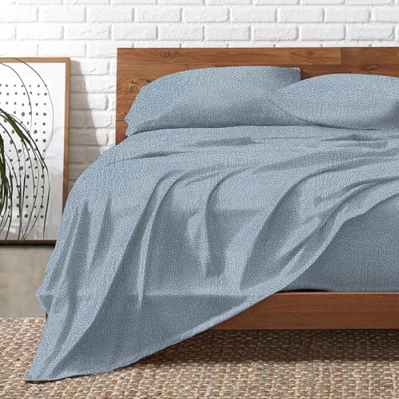 hermet Cristal, Set Lenzuola Letto Matrimoniale in Cotone, 100% Cotone,Completo Letto 2 Piazze, Lenzuolo Sopra, Lenzuolo con Angoli, Coppia Federe, Avio - Matrimoniale Avio