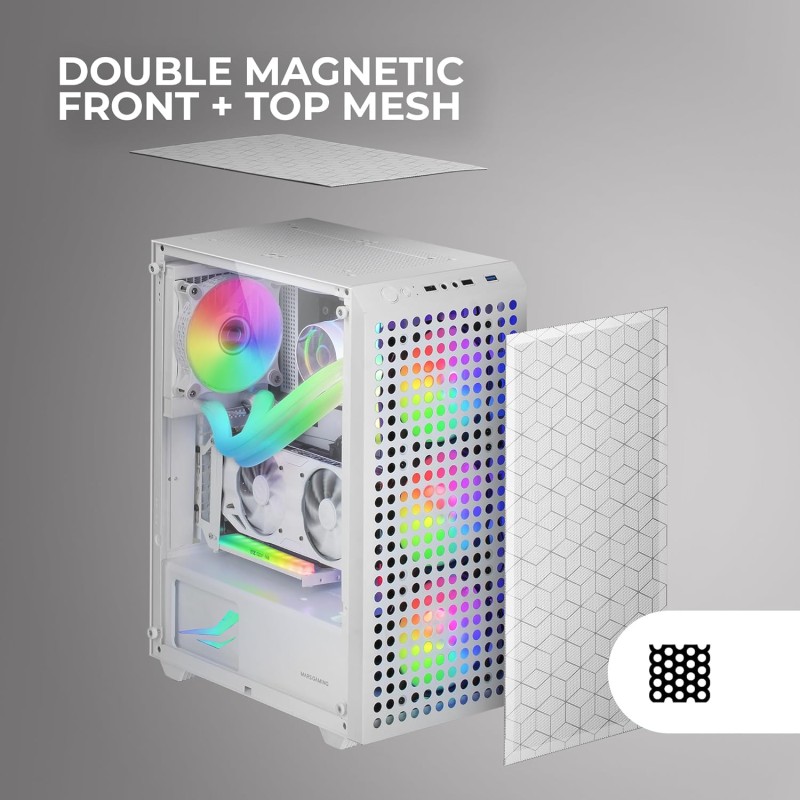 Mars Gaming MC-MAG, Case Gaming ATX, Pannello Laterale Completo Vetro Temperato, Doppia Griglia Magnetica Antipolvere Anteriore + Superiore, 3x Ventole FRGB 120mm, Raffreddamento Liquido 360mm, Bianco Mars Gaming MC-MAG, Case Gaming ATX, Pannello Laterale Completo Vetro Temperato, Doppia Griglia Magnetica Antipolvere Anteriore + Superiore, 3x Ventole FRGB 120mm, Raffreddamento Liquido 360mm, Bianco