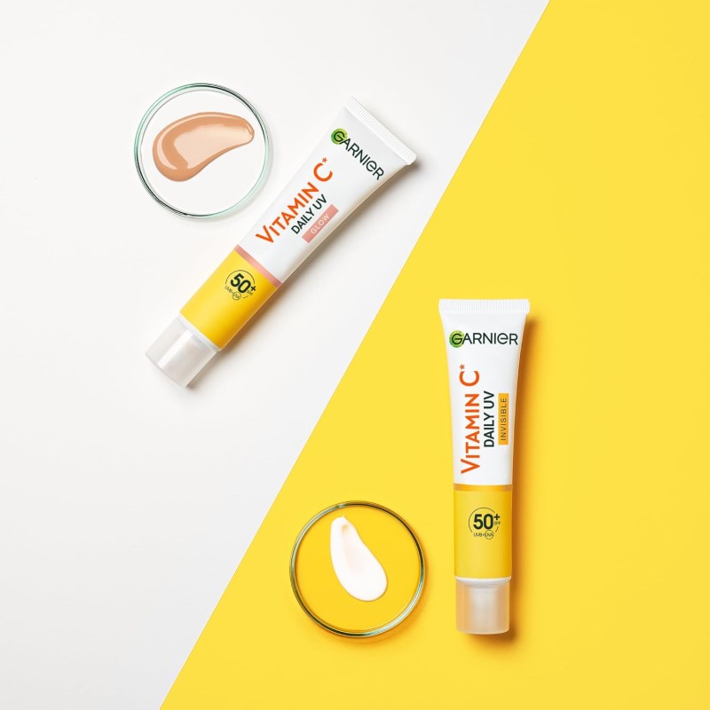 Garnier Fluido Anti-UV Quotidiano Anti-Macchie Glow, SPF 50+, Per Tutti i Tipi di Pelle, Arricchito con Vitamina C*, Protegge dai Raggi UV, Uniforma e Illumina, Daily UV Glow, 40 ml