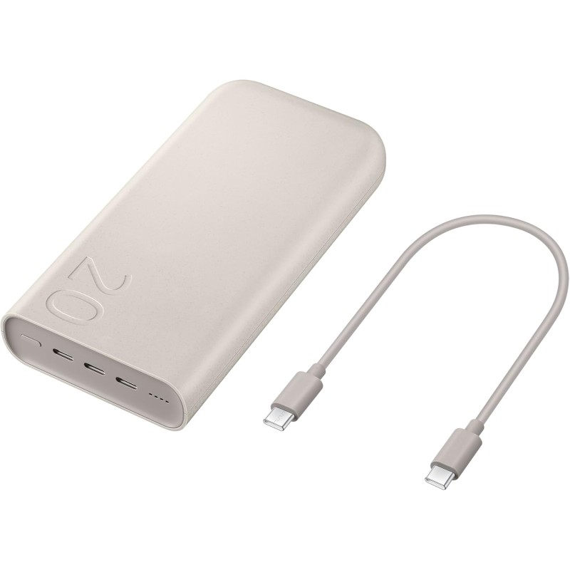 Samsung Caricabatterie Portatile 20.000 mAh Power Bank Super Fast Charging 45W, 3 porte di ricarica USB-C, Beige - 45W