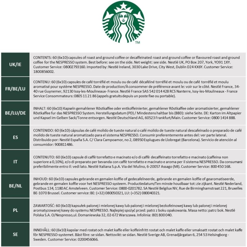 STARBUCKS Kit Degustazione Caffè Decaffeinati by Nespresso, 6 confezioni da 10 capsule (60 capsule compatibili Nespresso) - Esclusiva Amazon