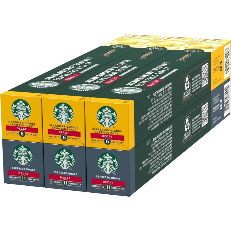 STARBUCKS Kit Degustazione Caffè Decaffeinati by Nespresso, 6 confezioni da 10 capsule (60 capsule compatibili Nespresso) - Esclusiva Amazon
