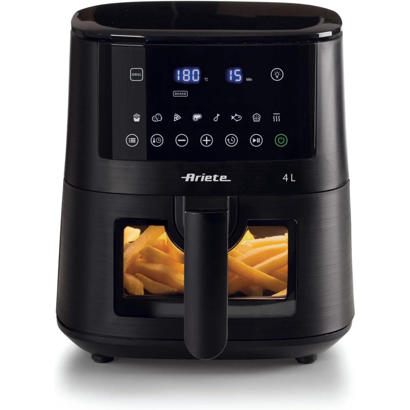 Ariete 4633 Friggitrice ad aria 4L, 1400W, Capacità 4L, 9 programmi, Funzione Shake e Grill, Temperatura fino a 200°C, Nero - 4 Litri