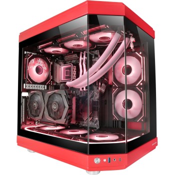 Mars Gaming MC-3T, Case Gaming Custom ATX, Vetro Temperato Continuo Tripla Finestra, Supporto Raffreddamento Liquido Completo, Doppia Camera Laterale, 3x Slot PCI Verticali, USB-C e USB 3.0, Rosso