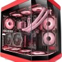 Mars Gaming MC-3T, Case Gaming Custom ATX, Vetro Temperato Continuo Tripla Finestra, Supporto Raffreddamento Liquido Completo, Doppia Camera Laterale, 3x Slot PCI Verticali, USB-C e USB 3.0, Rosso