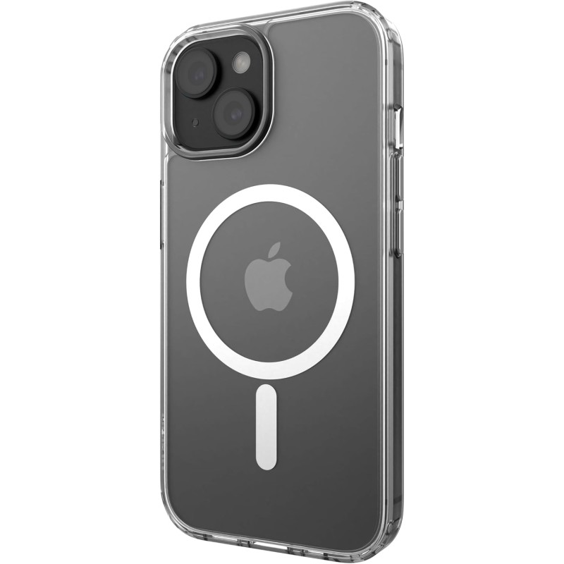Belkin SheerForce Custodia per iPhone 15 con MagSafe, cover magnetica per iPhone 15, custodia protettiva trasparente, rivestimento antimicrobico e bumper rialzato per proteggere schermo e fotocamera - iPhone 15