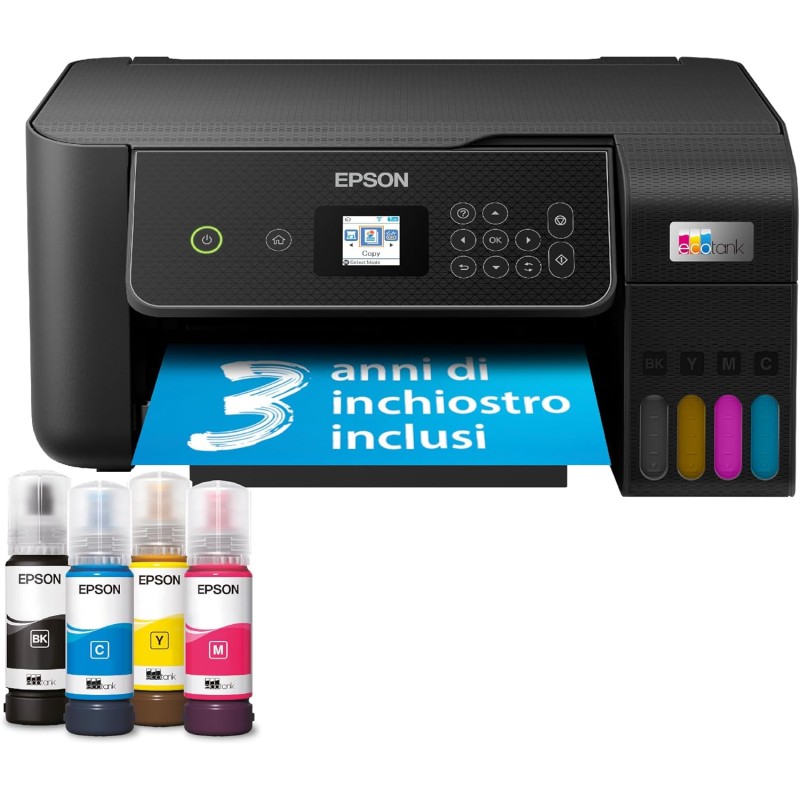 Epson EcoTank ET-2870 Stampante Multifunzione A4, Serbatoi Ricaricabili Alta Capacità, 4 Flaconi Inclusi pari a 3600pag B/N 6500pag Colore, Display LCD Epson EcoTank ET-2870 Stampante Multifunzione A4, Serbatoi Ricaricabili Alta Capacità, 4 Flaconi Inclusi pari a 3600pag B/N 6500pag Colore, Display LCD