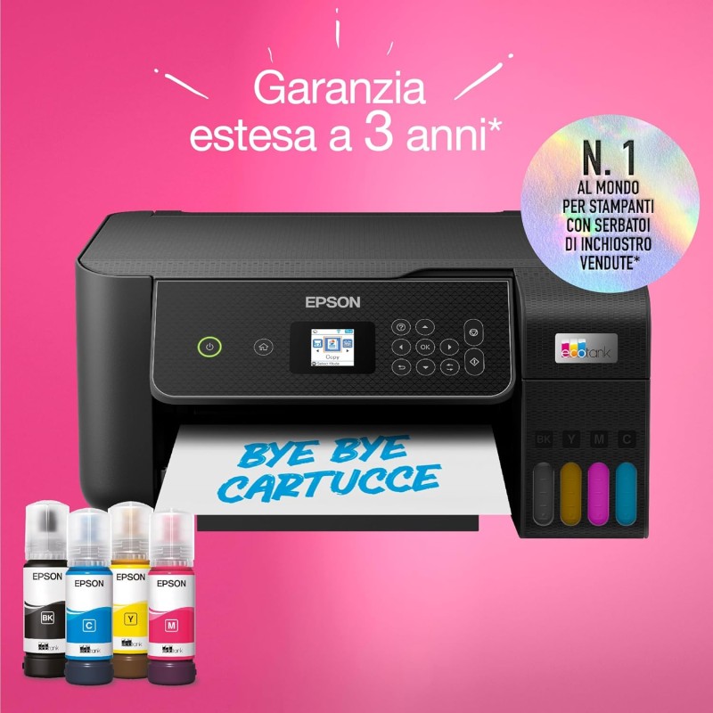 Epson EcoTank ET-2870 Stampante Multifunzione A4, Serbatoi Ricaricabili Alta Capacità, 4 Flaconi Inclusi pari a 3600pag B/N 6500pag Colore, Display LCD Epson EcoTank ET-2870 Stampante Multifunzione A4, Serbatoi Ricaricabili Alta Capacità, 4 Flaconi Inclusi pari a 3600pag B/N 6500pag Colore, Display LCD