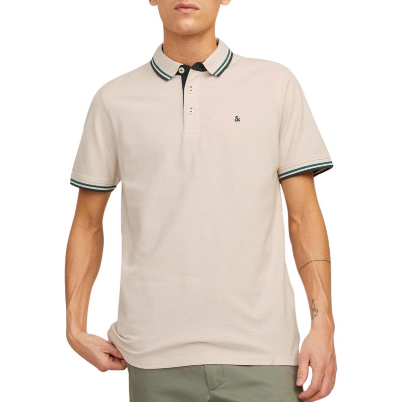 JACK & JONES Polo Plain Shirt Collar Polo - XS Beige - Blu JACK & JONES Polo Plain Shirt Collar Polo - XS Beige - Blu