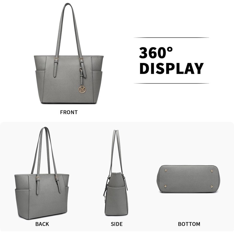 Miss Lulu Borsa Tote Donna Università Grande, Elegante Mano Bag Maniglia Regolabile, PU Pelle per Viaggi, Lavoro e Scuola - 3-3 Grigio Miss Lulu Borsa Tote Donna Università Grande, Elegante Mano Bag Maniglia Regolabile, PU Pelle per Viaggi, Lavoro e Scuola - 3-3 Grigio
