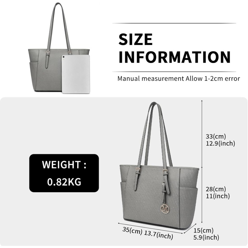 Miss Lulu Borsa Tote Donna Università Grande, Elegante Mano Bag Maniglia Regolabile, PU Pelle per Viaggi, Lavoro e Scuola - 3-3 Grigio Miss Lulu Borsa Tote Donna Università Grande, Elegante Mano Bag Maniglia Regolabile, PU Pelle per Viaggi, Lavoro e Scuola - 3-3 Grigio